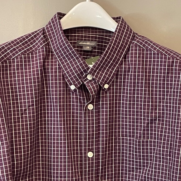 Eddie Bauer Other - Eddie Bauer Mens 2XL Eggplant Purple Grid Wrinkle Free Relaxed Fit Shirt NWT